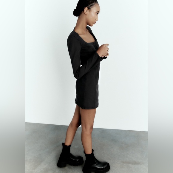 NWT Zara Denim TRF Dress in Black - Picture 4 of 8